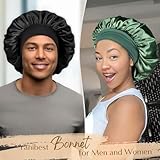 YANIBEST Bonnet for Men Hair Bonnet for Sleeping Double Layer Satin Bonnets for Black Women Curly Hair Braids,Black