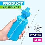 4E's Novelty Bulk Water Sports Bottles for Kids 18 oz - 12 Pack Squeeze Reusable Plastic, Neon Colors, BPA Free, Kids Water Bottles Party Favor Gift Giveaways