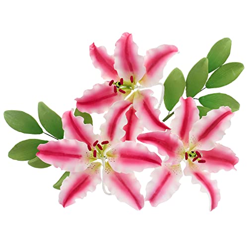 Global Sugar Art Stargazer Lily Sugar Cake Flowers with Leaf Sprays, 3 Count by Chef Alan Tetreault