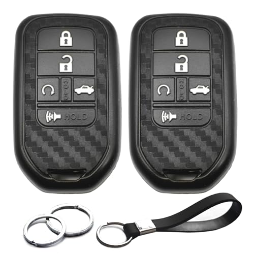 INFIPAR 2pcs Compatible with Honda Passport CR-V Accord Pilot Civic HR-V Insight Carbon Fiber Looks Key Fob Cover Case Key Chain Protector Keyless Remote Holder