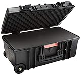 Amazon Basics Hard Camera Case with Wheels, Large, Black, Solid, 22"L x 14"W x 9.8"H