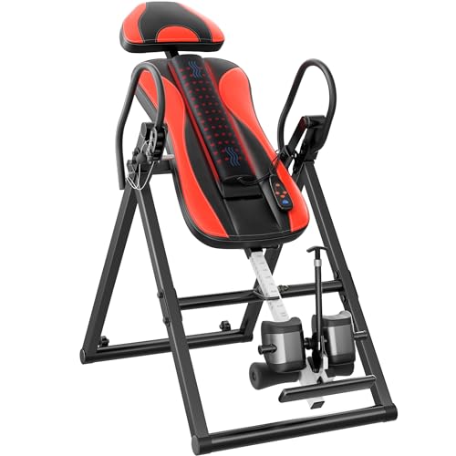 YOLEO Inversion Table Training Equipment Massage & Heat Inversion Table ITM280 Back Pain Relief Equipment w/Remote Control, Decompression Table, Heavy Duty up to 320lbs