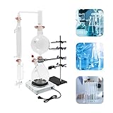 LyeXD 2000ml Essential Oil Distillation Apparatus Lab Glassware Kits with Condenser + Hot Stove + Essential Oil Separator, Lab Glassware Distillation Kit Water Distiller Purifie, 24/40, 40/38 Joint