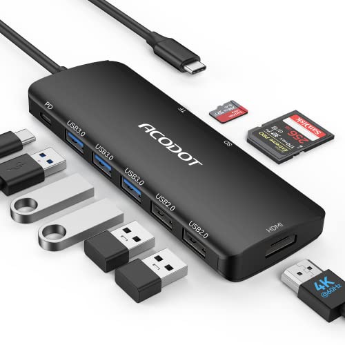 USB C Hub, Acodot 9 in 1 USB C to 4K@60HZ HDMI Multiport Adapter, 3 USB 3.0 Ports, SD/TF Card Reader, 100W PD, USB C Hub Multiport Adapter Desigend for MacBook Pro Air HP XPS etc, Black