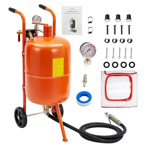GarveeTech 10 Gallon Sand Blasting Machine, 125 Psi Pressure Air Sand Blasting Kit w/4 Ceramic Nozzles & Oil-Water Separator, Portable Abrasive Blaster for Stain Removal Paint, Orange