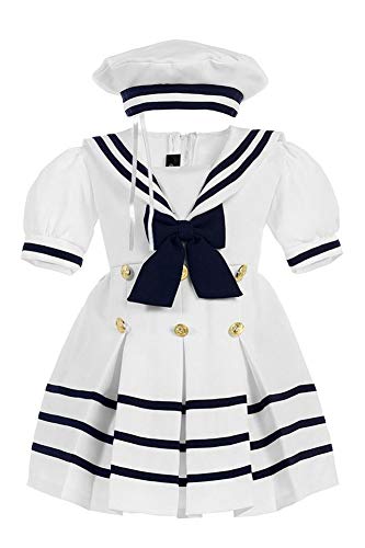 iGirlDress Baby Toddler Girls Nautical Sailor Dress with Hat 4T White