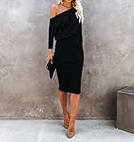 Fall Dress for Womens Off The Shoulder Batwing 3/4 Sleeve Casual Pencil Summer Fall Midi Bodycon Party Dress Black X-Large