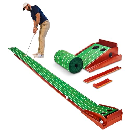 PERFECT PRACTICE XL Putting Mat – 15.5 ft Indoor Golf Putting Green w/ 2 Holes - Putting mat for Indoors and Outdoors Practice - Golf Training Aid for Home - Golf Accessories and Gifts for Men
