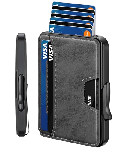 SEMORID Wallet for Men, Mens Wallet Minimalist Slim Wallet, RFID Blocking Smart Pop Up Wallet with Money Clip & ID Window, Metal Compact Wallet, Aluminum Credit Card Holder Wallet (Gray)