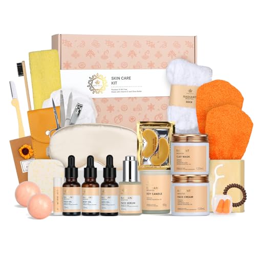 RA ROSA ACCA, Skin Care Set for Women & Men - Rosa Acca 28pcs Facial Kit at Home, Birthday Gifts Orange Vitamin C, Spa Gift Baskets for Women, Face Cream, Bath Oil, Mothers Day, Christmas, Dad