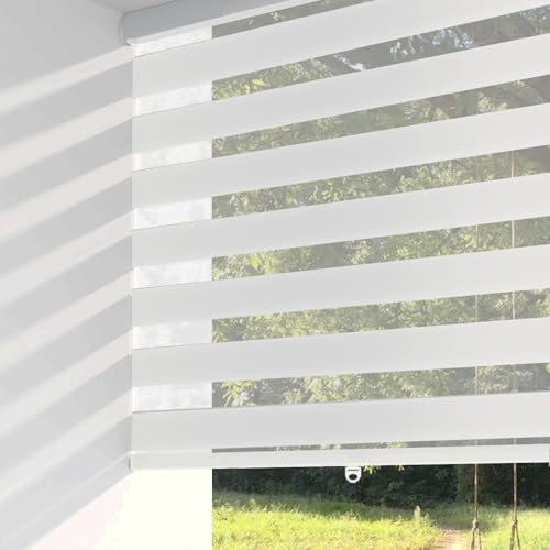 ShadesU Cordless Zebra Blinds, Indoor Window Shades, Modern Style, Auto Shades, Cortinas para Ventanas (White Color) (Height from 20 Inch to 72 Inch) (34 Inch Width)