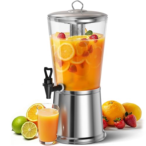 WantJoin Beverage Dispenser With Stand, Drink Dispenser for Party, Stainless Steel Water Dispenser with Ice Core, Spigot, Drink Jar Jug For Home Parties Lemonade, Clear Acrylic, 2-GALLONS 8 Liters