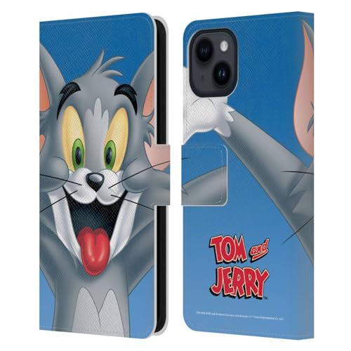 Head Case Designs Officially Licensed Tom and Jerry Tom Full Face Leather Wallet Case Compatible with Apple iPhone 15