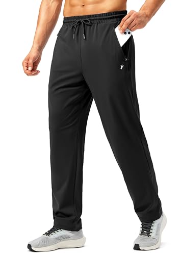 Pudolla Men's Athletic Pants with Zipper Pockets Stretch Workout Sweatpants Lightweight Running Joggers for Men(Black Medium)