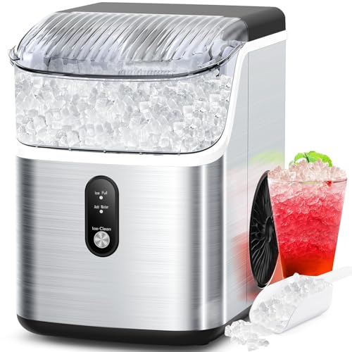 COWSAR Nugget Ice Makers Countertop Soft Chewable Pellet Ice Machine with Auto-Cleaning Function, 35Lbs/24H, Portable Ice Makers for Kitchen, Office, Home,Silver