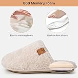 EverFoams Women's Fuzzy Slip-on Slippers Warm Cozy Soft Lightweight Memory Foam Indoor House Shoes Cream White, 7-8 US