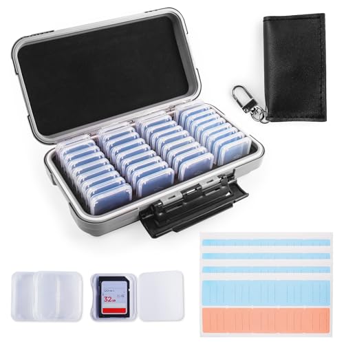 Micscrew 36 Slots Memory Card Case Gray & 36 Transparent Cases & 40 Labels - SD Card Organizer for Camera, Storage Protector for SDXC, SDHC With Label