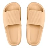 Bad Piggies Pillow Slippers Slides for Women and Men, EVA Non Slip Quick Drying Thick Sole Spa Massage Bathroom Beach House Sandals (Khaki, 7-8 Women/5-6 Men)