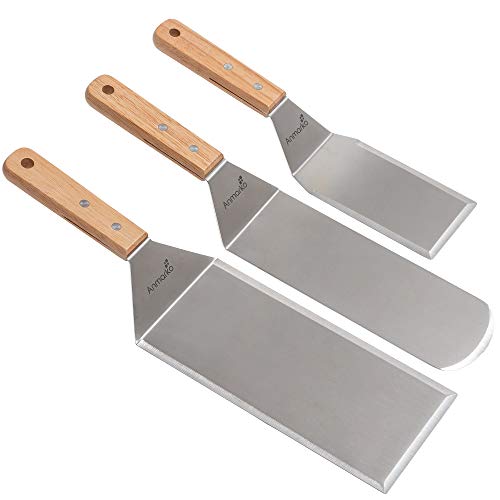 Metal Spatula Set Stainless Steel Hamburger Turner Griddle Flipper Scraper for BBQ Grill Flat Top