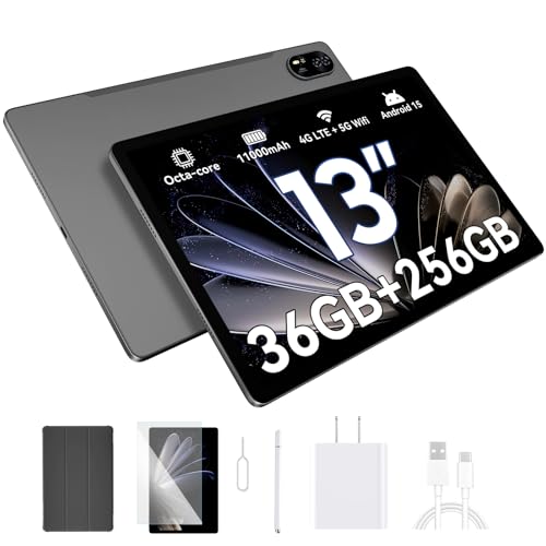 Blackview 13" Android Tablet Mega8 2025, 256GB ROM, Octa-core Unisoc T620 Gaming Tablet, Android 15 tableta,11000mAh/18W,13 inch Large Tablets,Google GMS,Widevine L1, LTE/5G WiF, 13+50MP,Pen&Case,Gray