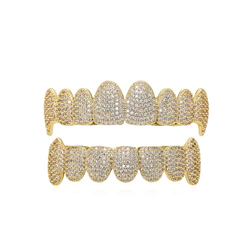 TOPGRILLZ Grillz Vampire Teeth Silver Grills for Your Teeth Diamond Grillz for Women 18K Gold Plated Iced out Hip Hop Teeth Men Rapper Costume Cosplay Extra Molding Bars（Silver 8 Teeth）