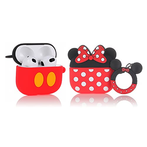 (2 Pack) BGAANM Cute Airpods 3 Cases Silicone Cover with Keychain, Cartoon Skin Design Headphones Charging Case Protective Cover Compatible for Airpods 3rd Generation (Minnie+Mickey)