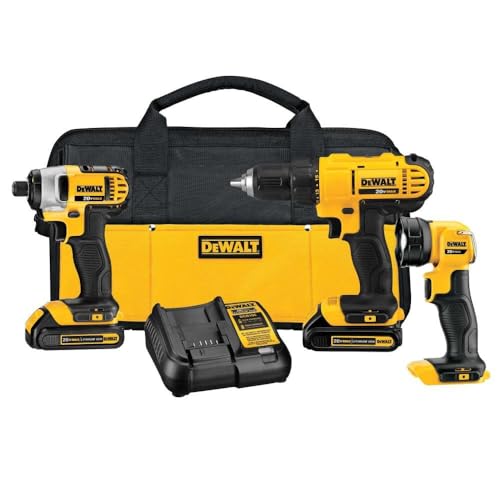 DEWALT 20V MAX Cordless Drill Impact Driver and LED Work Light Portable, Power Tool Combo Kit 3 Tool, 2 Batteries and Charger Included (DCK340C2)
