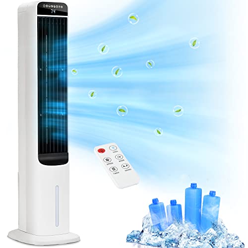 Uthfy 41 Inch Cooling Fans That Blow Cold Air, Portable Evaporative Air Cooler with Remote, 12H Timer, 120°Oscillation, 4 Mode, Easy Cleaning, Swamp Cooler Windowless Air Conditioner for Bedroom, Room