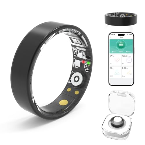 Smart Rings for Women Men,Fitness Tracker Ring,Heart Rate,Blood Oxygen,Blood Pressure,Step Tracker,Sleep Monitoring,No Subscription Fee,IP68 Waterproof Smart Ring for iphone&Android(Black 10)