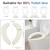 Soft Thicker Flannel Bathroom Toilet Seat Cover, 2 Pack Non Slip Warmer Comfortable Seat Cushions with Memory Foam, Easy Install with Self-Adhesive Tape, Reusable Toilet Lid Cover (Off-White,Navy)