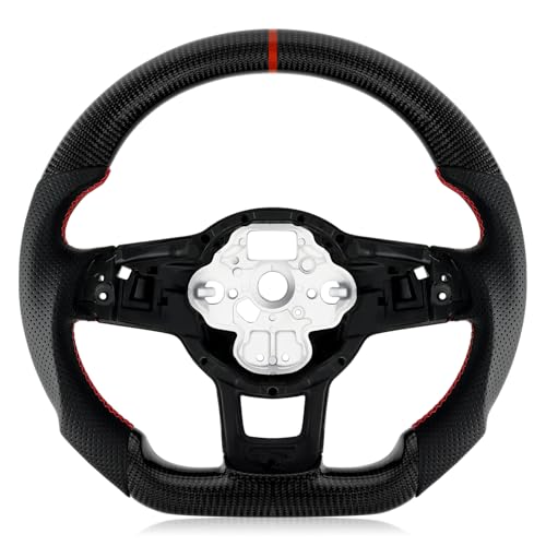 VOONKE Real Carbon Fiber Steering Wheel For Volkswagen GTI/Golf MK7 2015-2017 D-shaped Nappa Perforated Leather Flat-bottom Steering Wheel (With paddle holes)