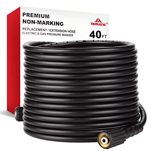 YAMATIC Pressure Washer Hose 40FT 1/4" Kink Resistant M22 Brass Fitting Power Washer Hose Replacement for Ryobi, Troy Bilt, Greenworks, CRAFTSMAN & More High PressureWashers, 3200 PSI