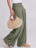 ANRABESS Women Linen Palazzo Pants Summer Boho Wide Leg High Waist Casual Lounge Pant 2024 Beach Travel Vacation Outfits Olive Large