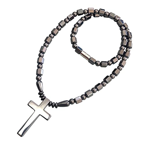 Ecooon Cross pendant hematite magnetic therapy necklace for men and women, healing stone unisex