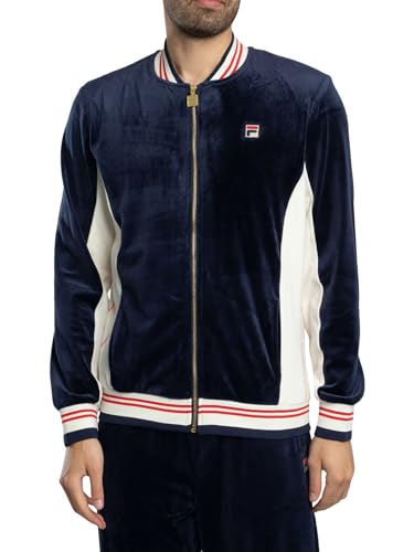 Fila Men's Miguel Velour Archive Track Jacket, Navy/Gardenia/Red, Navy/Gardenia/Red, Large
