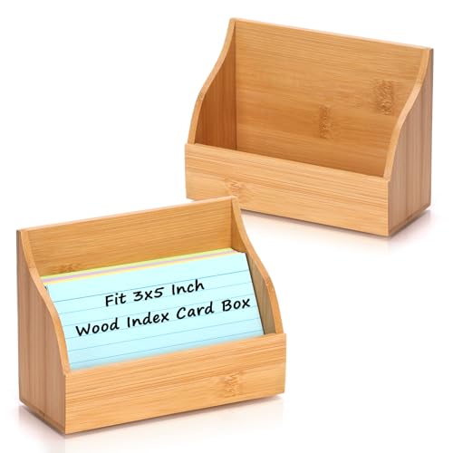 SHIQIKEJIPTY 2 Pcs Wood Index Card Box 3x5 Index Card Display Stand Business Cards Holder for Desk Postcard Holder Wood Recipe Box Cards Organizer Case for Office for 300 Sheets