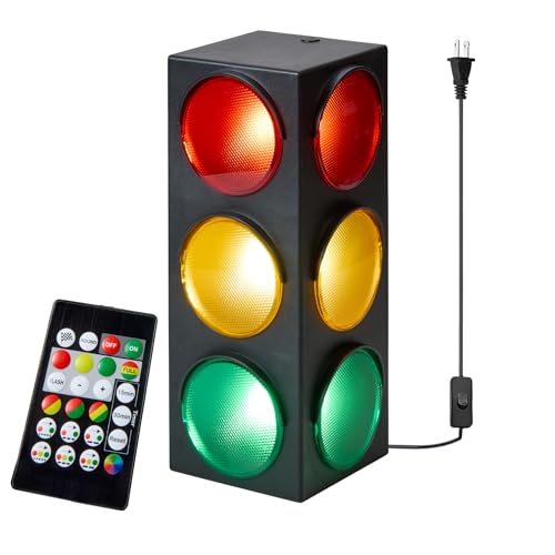 Playbees Traffic Light Lamp with Base 12.25 inches USB Traffic Light with Vibrant Color Blinking Modes Decoration for Kids’ Bedrooms Stop Sign Room Decor Pretend Play Toy