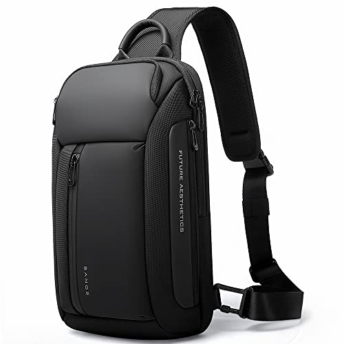 BANGE Sling Bag for Men, Men's Shoulder bags, Waterproof Crossbody Backpack for Men… (7566Black)