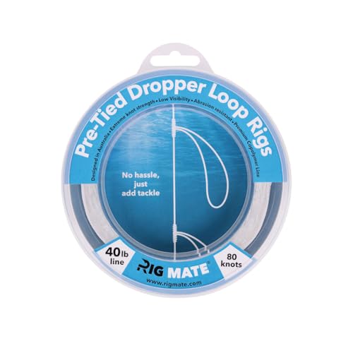 40 lb Pre-Tied Dropper Loop Rigs. Fishing Line Spool. Loops 18 Inches Apart with 5.5 Inch Loop Size. Perfect for Saltwater & Freshwater Fishing. Perfect for Snapper & Other Bottom Feeding Fish.