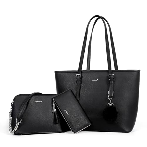 TANTOMI Womens Purses and Handbags Tote Bag for Women Work Satchel Bags Black Purses for Women Shoulder Purse and Wallet Set 3PCS