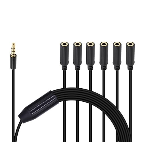Xilaghy 3.5mm Headphone Splitter 1 to 6-Ways 3.5mm (1/8") TRRS 4-Pole Gold Plated Male to 6-Female Stereo Jack Splitter Audio Cable for Headphone and Microphones(50cm/20in)