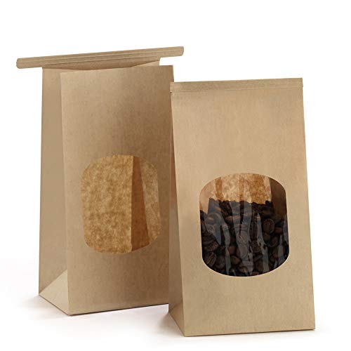 BagDream Small Bakery Bags with Window 100Pcs 3.54x2.36x6.7 Inches Tin Tie Tab Lock Kraft Brown Window Paper Bags for Coffee Bean, Cookies, Treat, Snack
