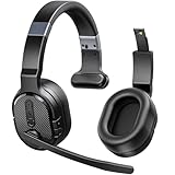 COSMUSIS Trucker Bluetooth Headset, Wireless Headsets with Noise Cancelling Microphone, 50+Hrs HD Talktime Bluetooth Headphones with Detachable Earpad/Single+Dual Mode for Office/Driving/Home