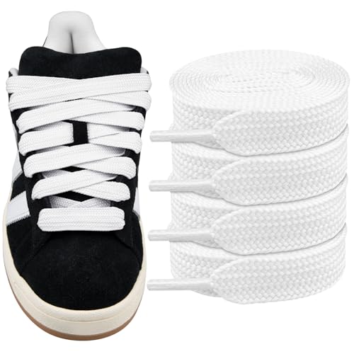Endoto 2 Pairs Fat Shoelaces for Adidas Campus 00s,16MM Thick Flat Wide Jumbo Shoe Laces Replacement Laces for Sneaker(Color:White,Size:45Inch)
