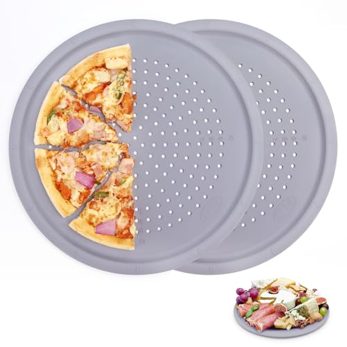 LYNG Pizza Pans 13 Inch, 2 Pack Silicone Nonstick Pizza Tray For Oven, Pizza Pan With Holes Dishwasher Safe, Suitable For Home Kitchen Dark Baking Grey