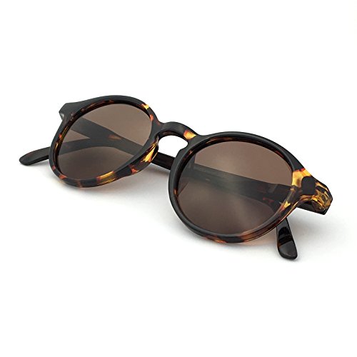 J+S Hali Small Round Polarized Sunglasses for Women Men | Spring Hinge Polycarbonate Frame | Polarized 100% UV 400 | Trendy Retro Style | Medium-Small Fit (Tortoise Frame/Brown Lens)
