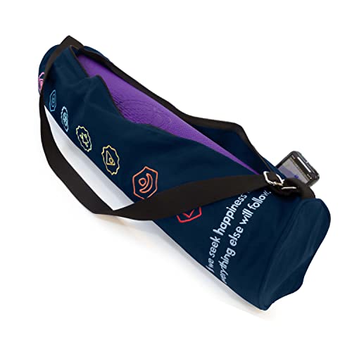 Bean Products Cotton Yoga Mat Bag for Superior Protection - Chakra blue Yoga Mat Carrying Bag in Assorted Colors & 2 Sizes - Made With Storage Pocket - Durable Cotton Mat Bag with Strap - 8" x 32