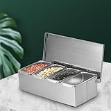 Yunir Seasoning Box Set, 4 Separated Grids Stainless Steel Seasoning Box, Storage Container with 4 Spoons, Kitchen Storage for Snacks Flour Fruits