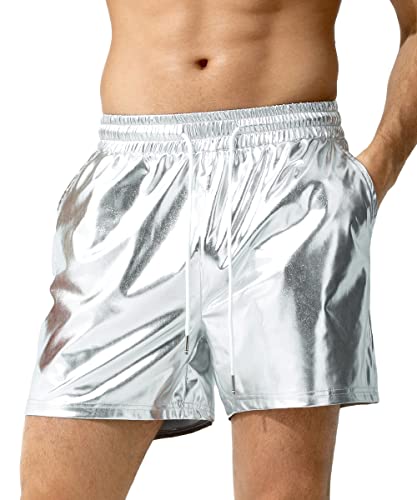 Arjen Kroos Mens Sexy Shorts Metallic Shiny Sparkly Hot Drawstring Short Pants with Pockets