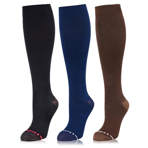 NEWZILL Compression Dress Sock (15-20mmHg) for Men & Women | Cotton Rich Comfortable Socks | BEST Stockings for Business Casual Running Medical Athletic Edema Diabetic Black/Blue/Brown 3Pairs S/M